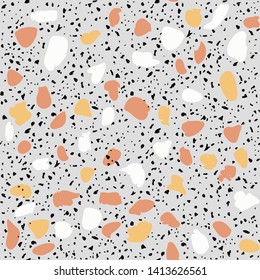 Terrazzo flooring seamless pattern. Vector stone, marble texture. Abstract grey background