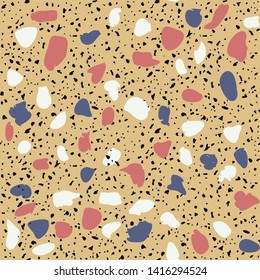 Terrazzo flooring seamless pattern. Vector stone, marble texture. Abstract brown background