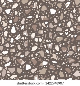 Terrazzo flooring seamless pattern. Vector stone, marble texture, modern surface. Abstract grey background