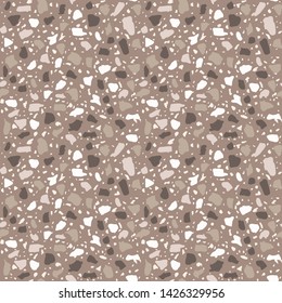 Terrazzo flooring seamless pattern. Vector stone, marble texture, modern surface. Abstract grey background