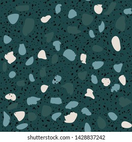 Terrazzo flooring seamless pattern. Vector stone, marble texture. Abstract blue background