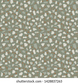 Terrazzo flooring seamless pattern. Vector stone, marble texture, modern surface. Abstract grey background