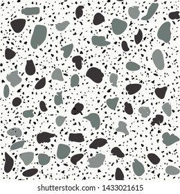 Terrazzo flooring seamless pattern. Vector stone, marble texture. Abstract grey background