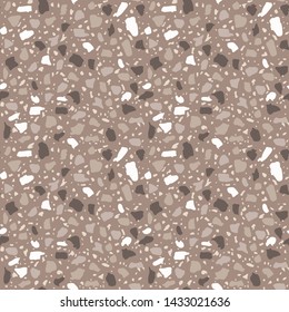 Terrazzo flooring seamless pattern. Vector stone, marble texture, modern surface. Abstract brown background