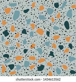 Terrazzo flooring seamless pattern. Vector stone, marble texture. Abstract blue background