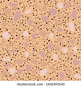 Terrazzo flooring seamless pattern. Vector stone, marble texture. Abstract golden background