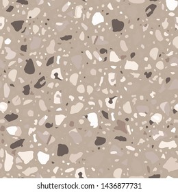 Terrazzo flooring seamless pattern. Vector stone, marble texture, modern surface. Abstract grey background