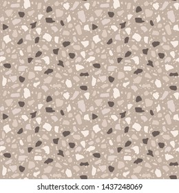 Terrazzo flooring seamless pattern. Vector stone, marble texture, modern surface. Abstract grey background