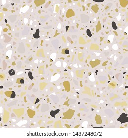 Terrazzo flooring seamless pattern. Vector stone, marble texture, modern surface. Abstract grey background