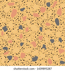 Terrazzo flooring seamless pattern. Vector stone, marble texture. Abstract golden background