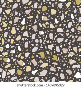 Terrazzo flooring seamless pattern. Vector stone, marble texture, modern surface. Abstract grey background