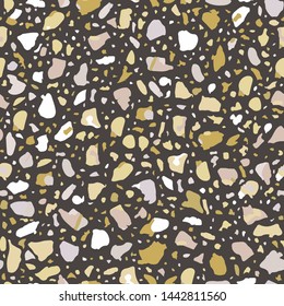Terrazzo flooring seamless pattern. Vector stone, marble texture, modern surface. Abstract grey background