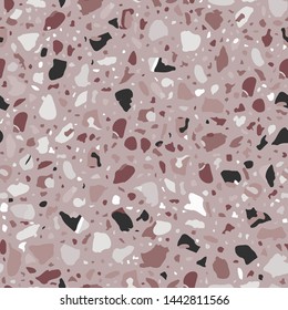 Terrazzo flooring seamless pattern. Vector stone, marble texture, modern surface. Abstract grey background