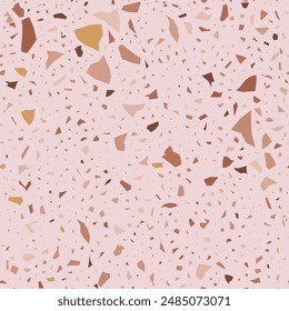 Terrazzo flooring seamless pattern. Vector realistic asphalt texture with colorful mosaic elements. Terrazo tile with natural pieces of marble, granite or quartz. Classic Italian floor background