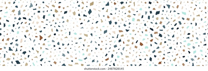 Terrazzo flooring seamless pattern. Vector realistic asphalt texture with colorful mosaic elements. Terrazo tile with natural pieces of marble, granite or quartz. Classic Italian floor background.