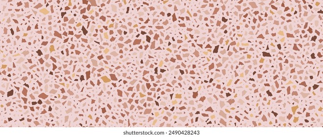 Terrazzo flooring seamless pattern. Vector realistic asphalt texture with colorful mosaic elements. Terrazo tile with natural pieces of marble, granite or quartz. Classic Italian floor background