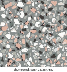 Terrazzo flooring. Seamless pattern.Gray background texture. Abstract vector design for print on floor, wall, tile or textile.