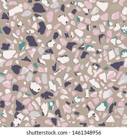 Terrazzo flooring. Seamless pattern.Gray background texture. Abstract vector design for print on floor, wall, tile or textile.
