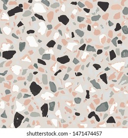 Terrazzo flooring. Seamless pattern.Gray background texture. Abstract vector design for print on floor, wall, tile or textile.
