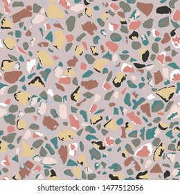 Terrazzo flooring. Seamless pattern.Gray background texture. Abstract vector design for print on floor, wall, tile or textile.
