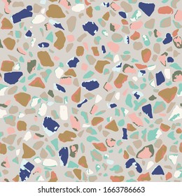 Terrazzo flooring. Seamless pattern.Gray background texture. Abstract vector design for print on floor, wall, tile or textile.