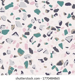 Terrazzo flooring. Seamless pattern.Gray background texture. Abstract vector design for print on floor, wall, tile or textile.