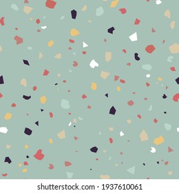 El suelo de Terrazzo es un patrón sin fisuras. Chiapas de mármol. Textura decorativa. Antecedentes abstractos. Formas simples. Ilustración vectorial. Piedra natural, material, superficie.
