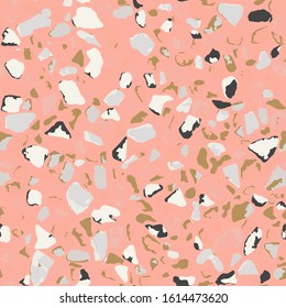 Terrazzo flooring, seamless pink pattern texture. Abstract vector background design for print on floor, wall, tile or textile