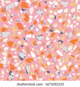 Terrazzo-Bodenbelag, nahtlose rosa Muster-Struktur. Abstraktes Hintergrunddesign auf Vektorillustration für den Druck auf Boden, Wand, Fliesen oder Textilien