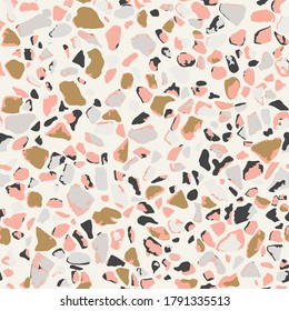 Terrazzo flooring, seamless pink pattern texture. Abstract vector background design for print on floor, wall, tile or textile