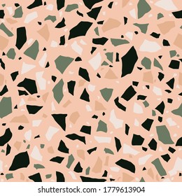 Suelo de terrazo, textura sin fisuras. Baldosas de suelo, motivos de piedra pulida. Fondo de la superficie de mármol. Vector