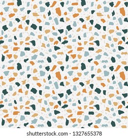 Terrazzo flooring seamless white pattern. Textured stone, marble vector
