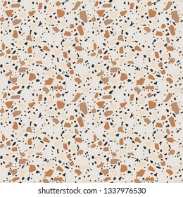 Terrazzo flooring seamless white pattern. Vector stone, marble texture. Abstract background.