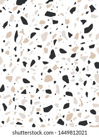 Terrazzo  flooring template. Style vector pattern of marble rock stone texture on the white background. Perfect element for floor, fabrics and walls in interior or for print