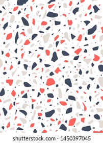 Terrazzo  flooring template. Style vector pattern of marble rock stone texture on the white background. Perfect element for floor, fabrics and walls in interior or for print