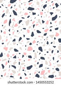 Terrazzo  flooring template. Style vector pattern of marble rock stone texture on the white background. Perfect element for floor, fabrics and walls in interior or for print