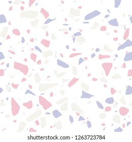 Terrazzo flooring texture. Polished marble background in pastel colors. Terrazzo seamless pattern in Tender vanilla colour polished pebble. Vector