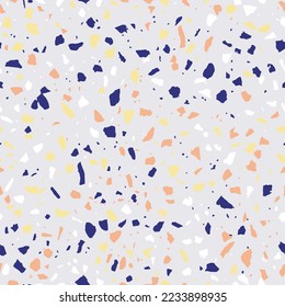 Textura del suelo de Terrazzo. Baldosa de piedra de guijarros pulidos. Resumen Color púrpura y anaranjado sin fisuras, fondo vectorial. 