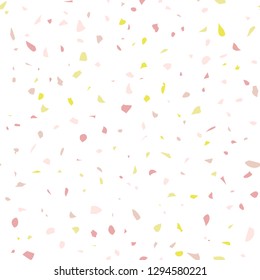 Terrazzo flooring textured surface modern abstract pattern. Vector seamless abstract repeat with chips of marble or granite in soft pastel  colors.