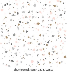 Terrazzo flooring textured surface modern abstract pattern. Vector seamless abstract repeat with chips of marble or granite in soft pastel  colors.