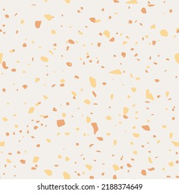 Terrazzo flooring textured surface modern abstract pattern. Vector seamless abstract repeat with chips of marble or granite in soft pastel colors on autumn background.