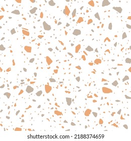 Terrazzo Boden strukturiert Oberfläche moderne abstrakte Muster. Vektor nahtlose abstrakte Wiederholung mit Chips aus Marmor oder Granit in weichen Pastellfarben.Federmuster.