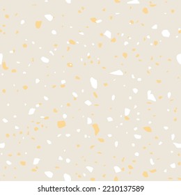 Suelo de terrazo textura superficie moderna patrón abstracto. Repetición abstracta vectorial sin fisuras con chips de mármol o granito en tonos pastel blanco suave en medio blanco.