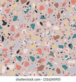 Terrazzo flooring vector grey seamless pattern. 