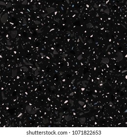 Terrazzo flooring vector seamless pattern in dark colors. Texture of classic italian type of floor in Venetian style composed of natural stone, granite, quartz, marble, glass and concrete