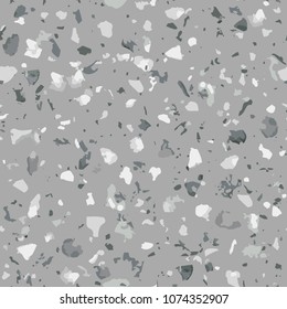 Terrazzo flooring vector seamless pattern in gray colors. Texture of classic italian type of floor in Venetian style composed of natural stone, granite, quartz, marble, glass and concrete
