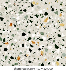 Terrazzo flooring vector seamless pattern in warm colors. Texture of classic italian type of floor in Venetian style composed of natural stone, granite, quartz, marble, glass and concrete