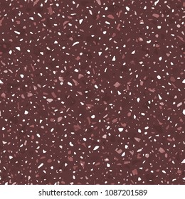 Terrazzo flooring vector seamless pattern in dark red colors. Classic italian type of floor in Venetian style composed of natural stone, granite, quartz, marble, glass and concrete