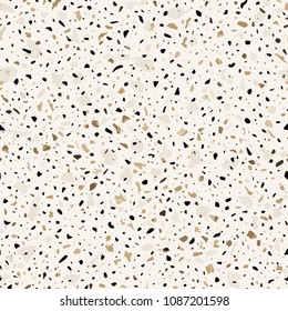 Terrazzo flooring vector seamless pattern in brown colors. Classic italian type of floor in Venetian style composed of natural stone, granite, quartz, marble, glass and concrete
