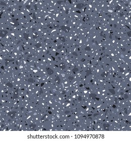 Terrazzo flooring vector seamless pattern in grey colors. Classic italian type of floor in Venetian style composed of natural stone, granite, quartz, marble, glass and concrete